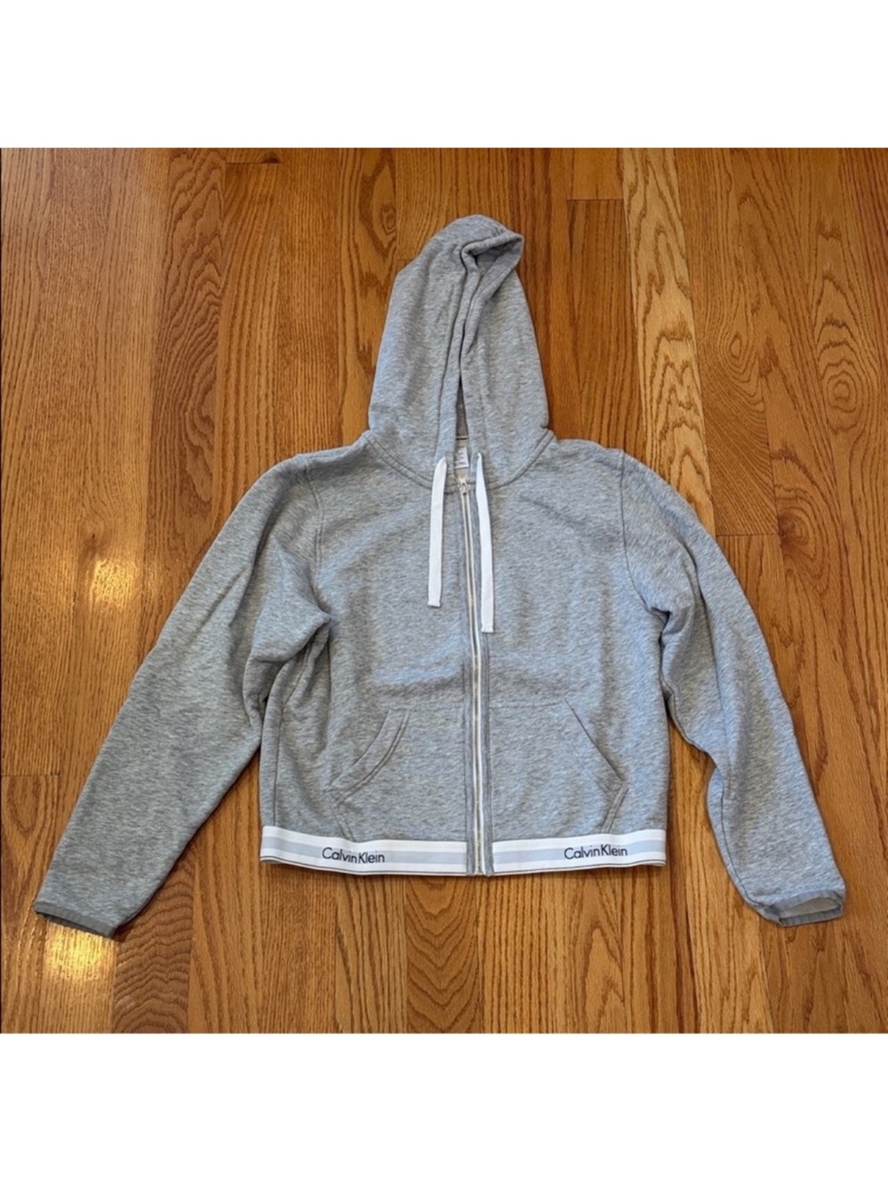 NWOT Calvin Klein Full Zip Hoodie with Logo Accent Hem- Gray, Size Large